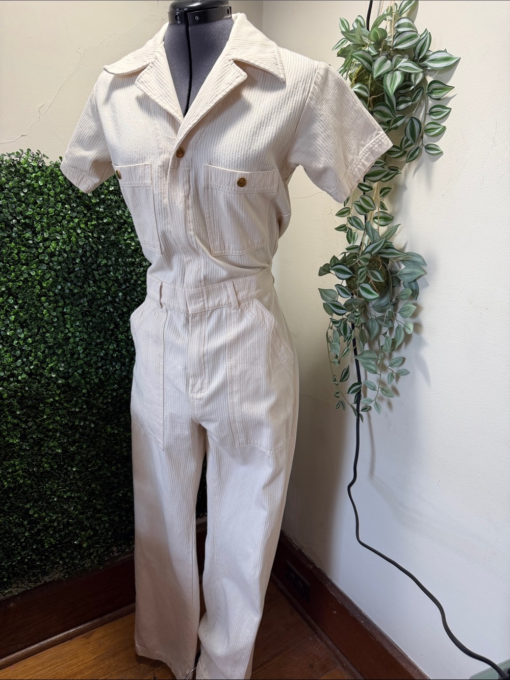Big Bud Press Cream Short-Sleeve Corduroy Jumpsuit